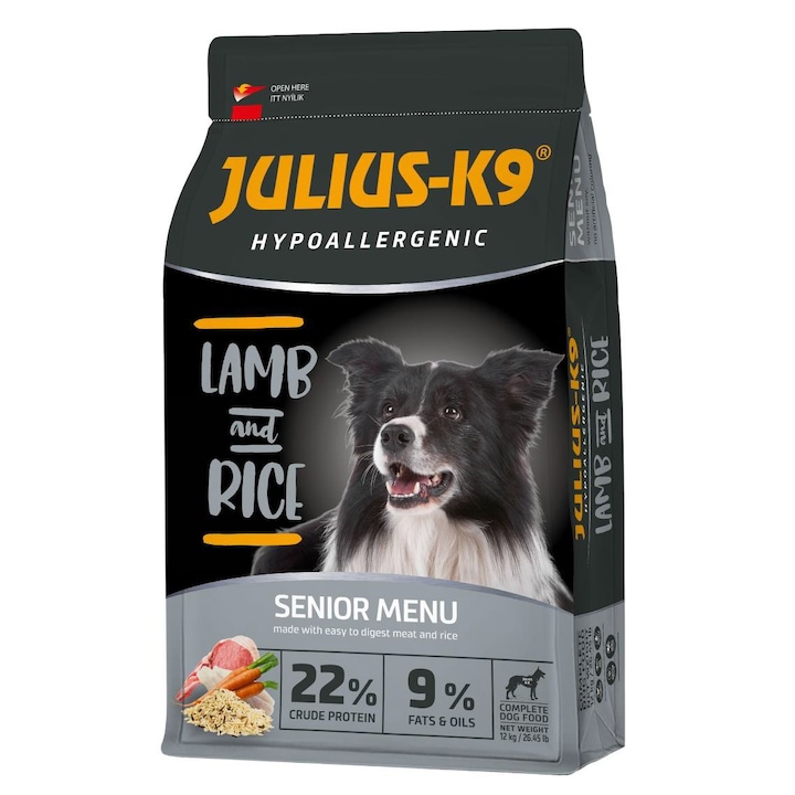 Julius K9 HighPremium Hypoallergenic száraz kutyaeledel, Senior/Light, Bárány és rizs, 12kg