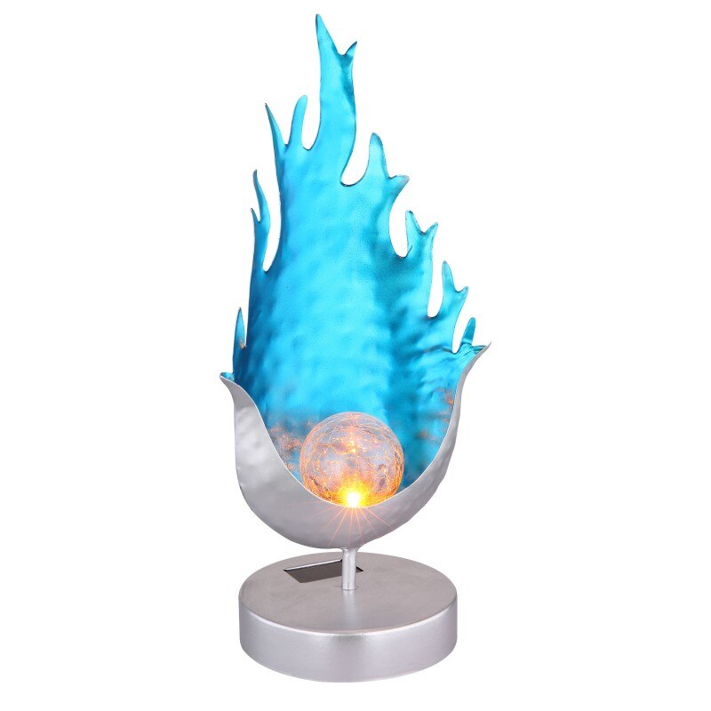 Decoratiune solara, Globo Lighting, tip flacara, LED 0.06W, efect flacara reala, protectie IP44, albastru