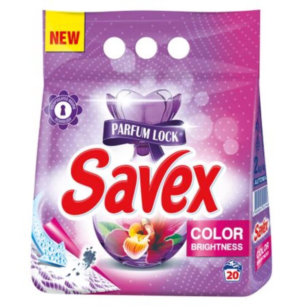 Detergent Pudra Automat pentru Rufe SAVEX Color, Cantitate 2 Kg, 20 Spalari, Parfum Floral, Articole Curatenie