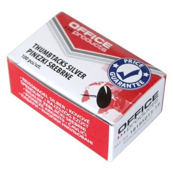 Pioneze metalice argintii Office Products 100 buc/set Pioneze metalice argintii Office Products 100 buc/set