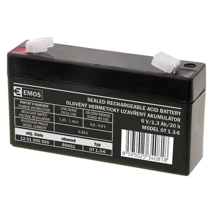 EMOS 6V, 1,3Ah Zselés, ólom akkumulátor, gondozásmentes szünetmentes akku