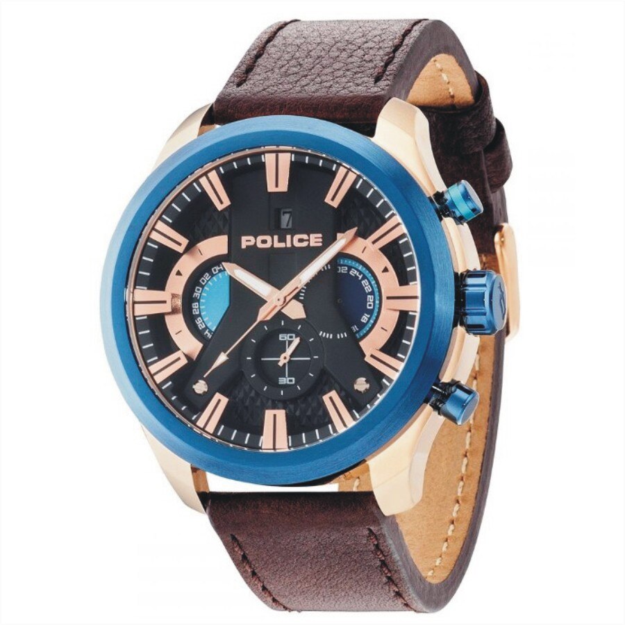 Ceas Police PL14639JSRBL02, cronograf, carcasa bicolor, 48mm, curea maro piele