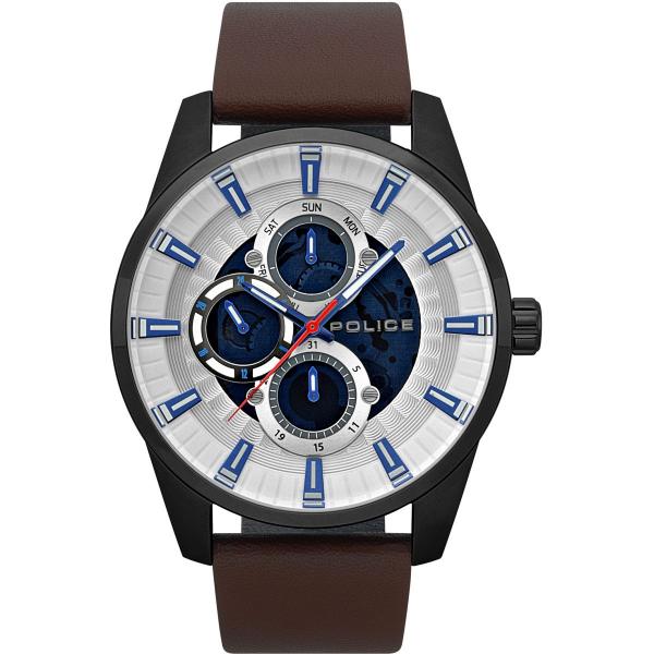 Ceas Police PL15409JSB/04, carcasa inox, neagra, 48mm, curea maro, Multifunction