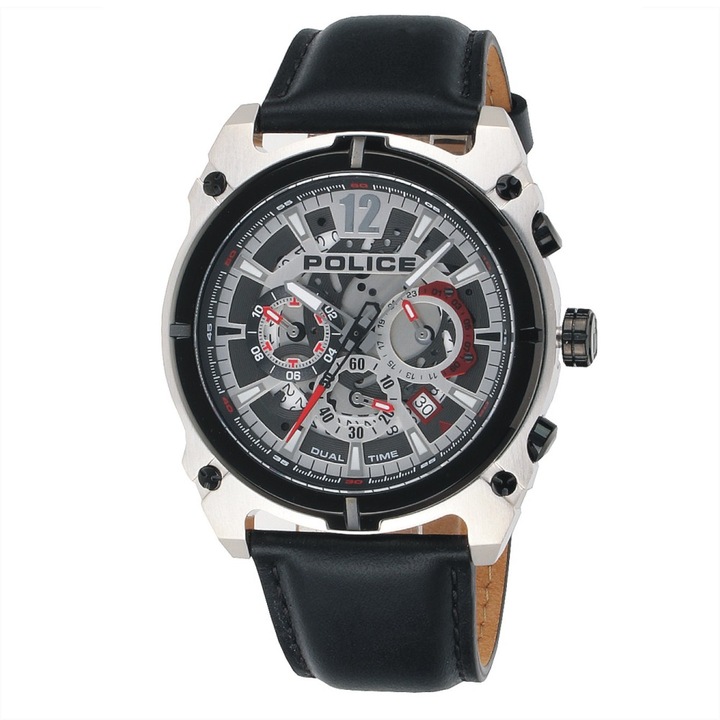 Ceas Police PL16020JSTB/04, Dual Time, carcasa 46mm, curea neagra piele