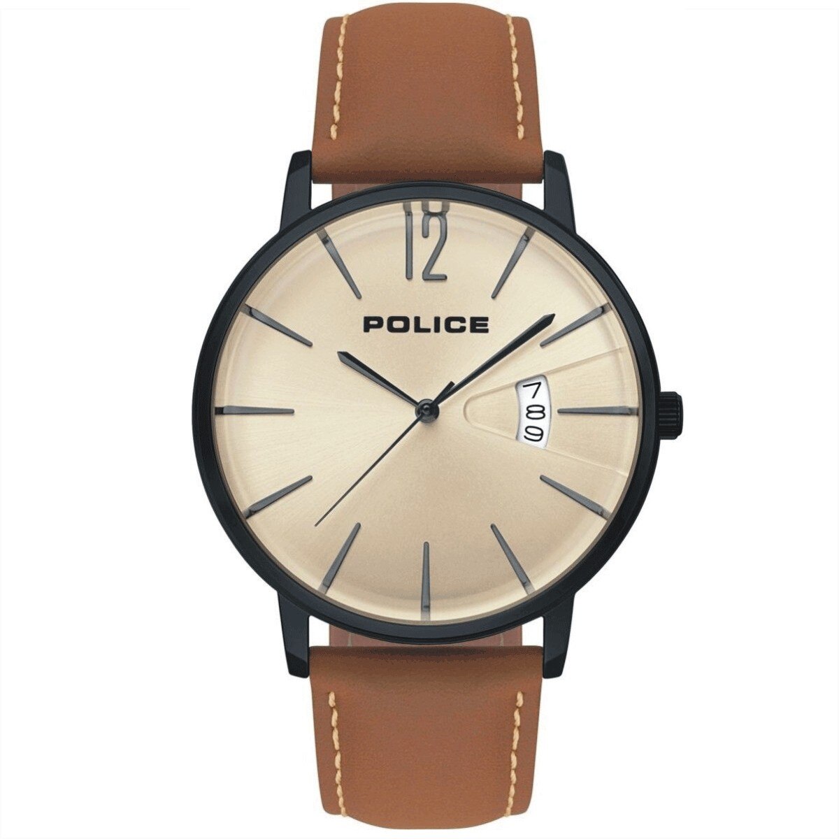 Ceas Police PL15307JSB/07, carcasa inox negru, 44mm, curea maro