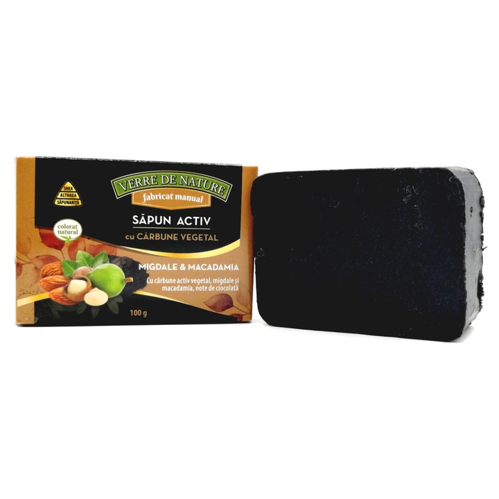 Sapun Activ cu carbune vegetal, migdale, macadamia si note de ciocolata 100 g