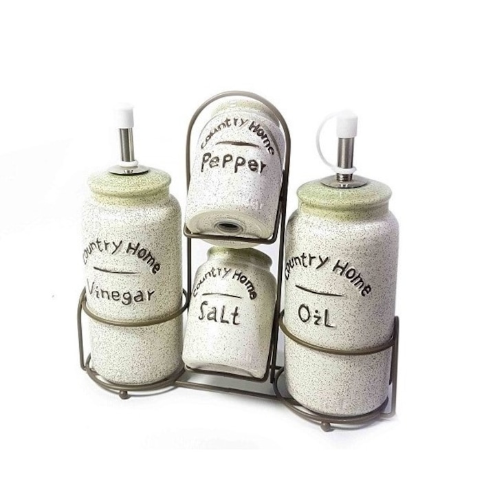 Set Oliviera Contry Home, Jovy, 4 piese din ceramica cu suport metalic