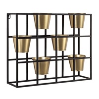 Etajera perete 6 suporturi ghiveci fier negru auriu 59 cm x 16 cm x 48h