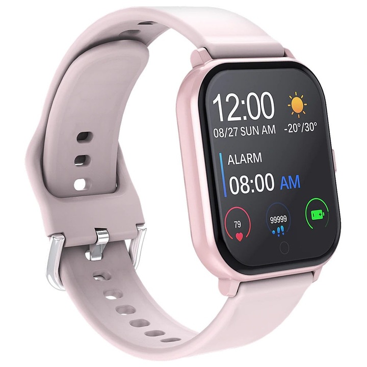 Ceas Smartwatch Techstar® T55 Roz, 1.3 inch IPS, Monitorizare Cardiaca, Tensiune, Sedentarism, Bluetooth 5.0