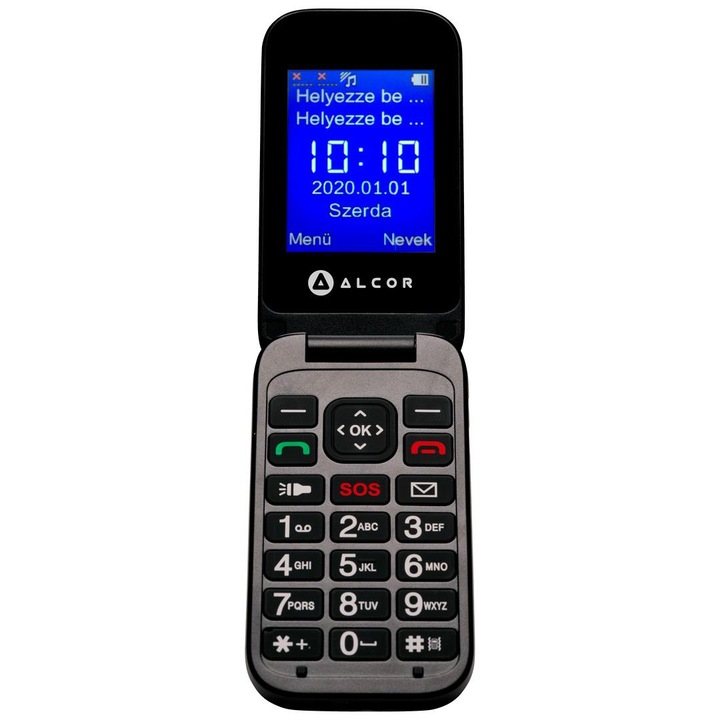 Alcor Handy D Mobiltelefon, Kártyafüggetlen, Dual-SIM, 2.4” színes TFT LCD kijelző, 3.5 mm fülhallgató, kamera + vaku, fekete