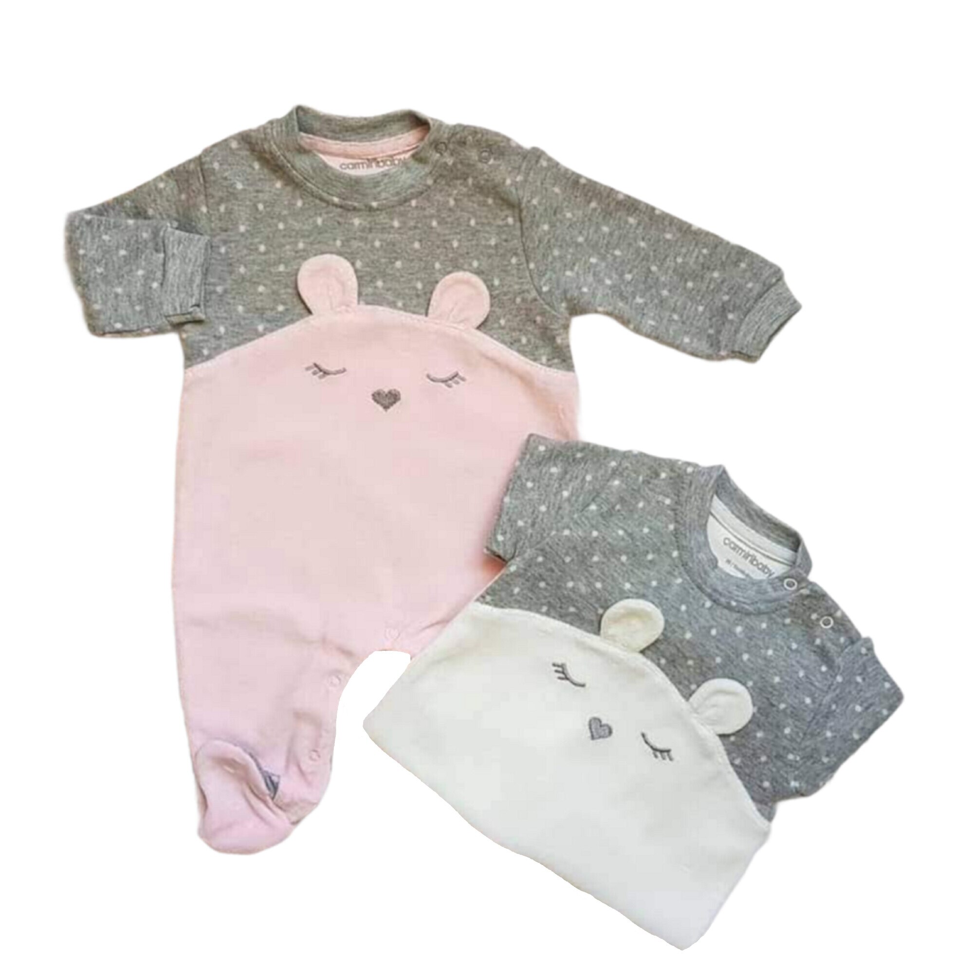 Set din 2 salopete de catifea, model pisicuta, varsta 6-9 luni, Alb/Roz