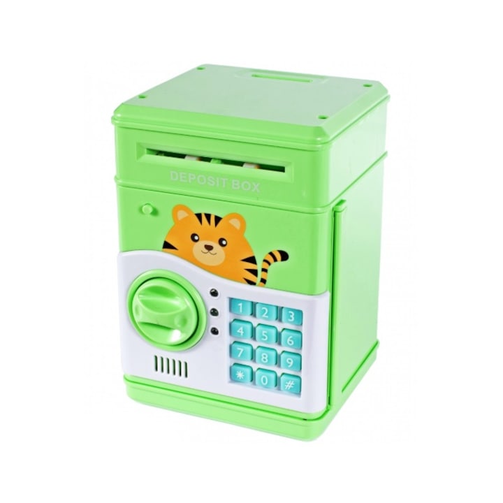 Jucarie interactiva Malplay, Seif pentru economii verde cu pisicuta