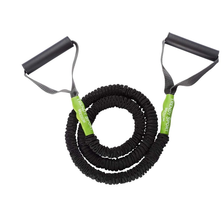 Extensor cu coarda elastica si manere, Pentru aerobic si recuperare, Protectie bumbac, 1.3 m