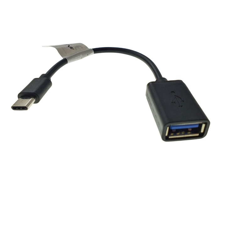 Cablu OTG convertor cu adaptor, Lanberg 42443, conector USB tip C tata la USB 2.0 mama, lungime 15 cm, negru