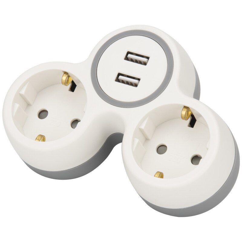 Derivatie multipla de prize,2x USB, gri alb TND2-USB