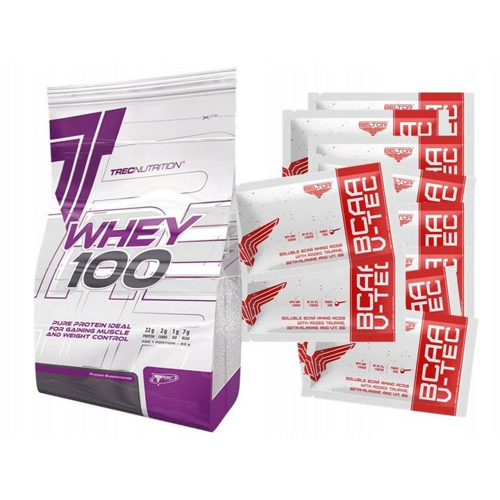Set Trec NutritionWhey 100, Vanilie, 900 g si 10 pliculete Beltor Bcaa V-Tec 10g