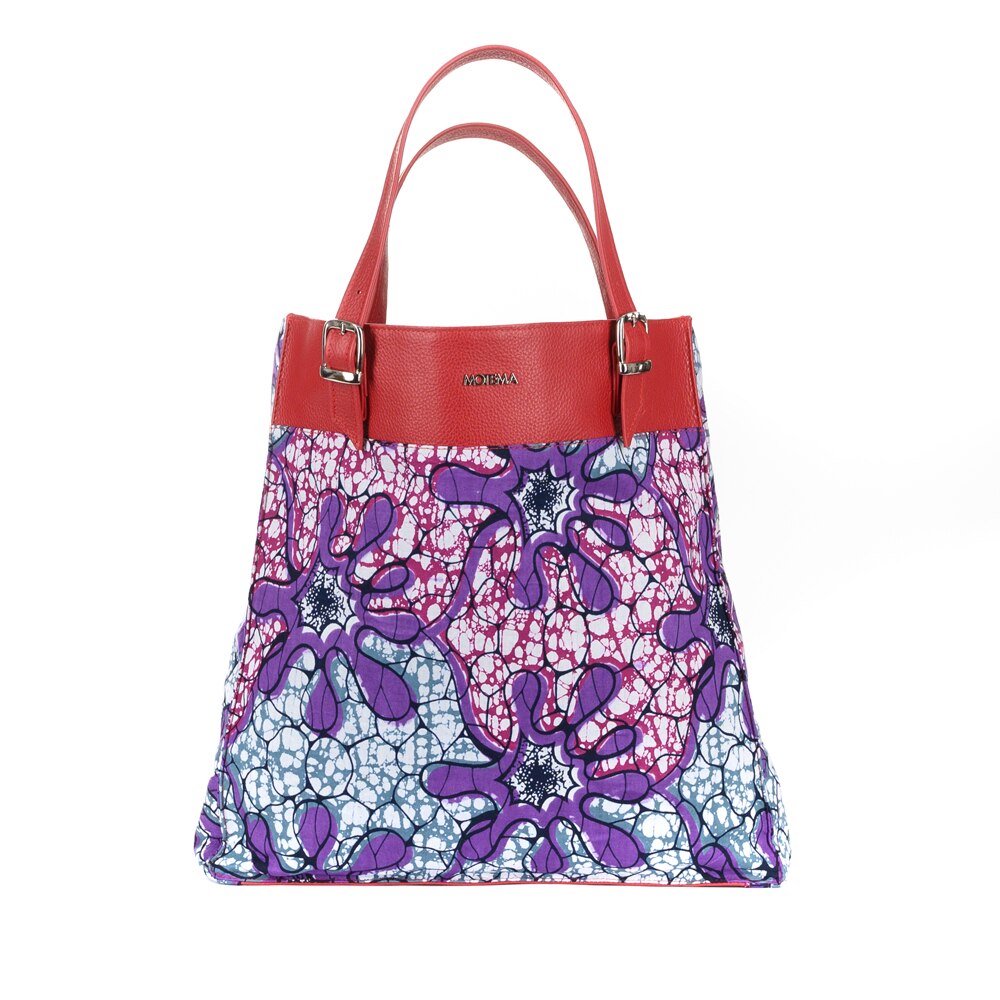 Geanta Motema Isabelle, rosu/mov, piele naturala, 39x39x10 cm