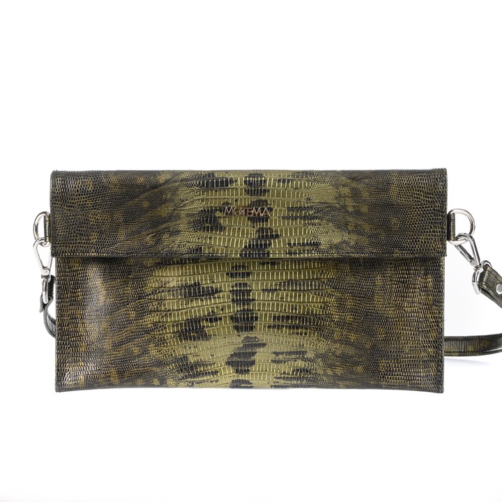 Geanta plic Motema Innes, verde esmerald, 25x15cm, piele naturala