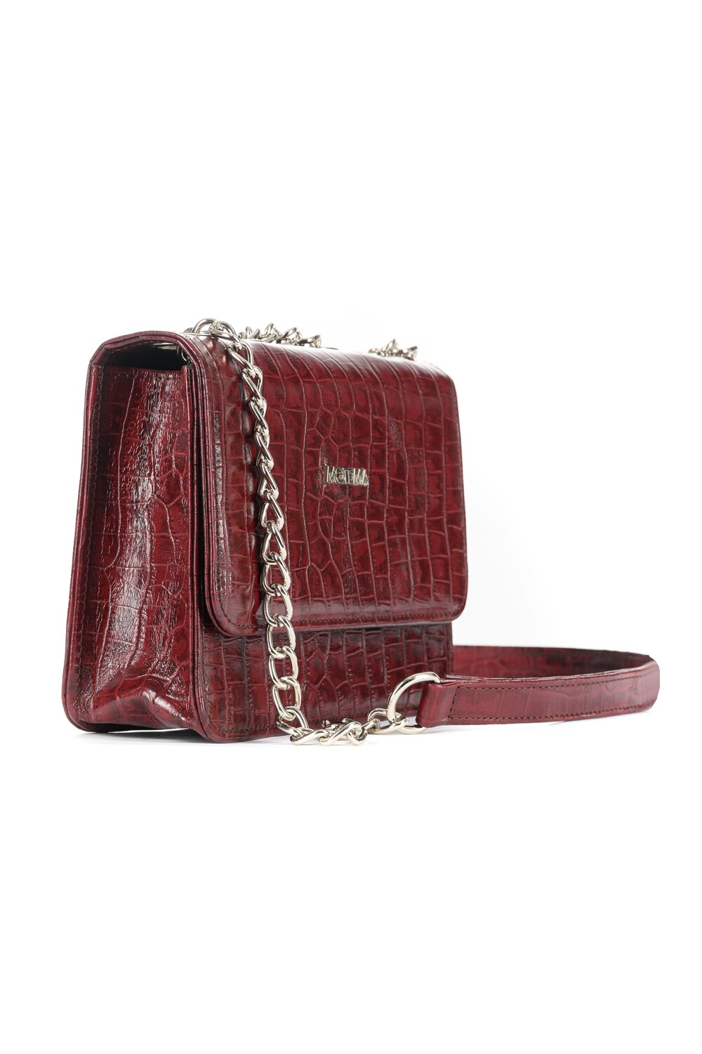 Borseta piele Motema Mabelle Print, burgundy, piele naturala, 17x22x7 cm