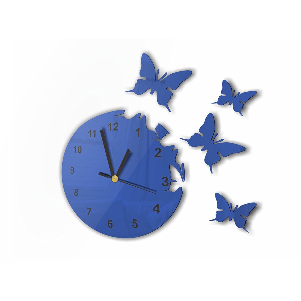 Ceas perete Fluturi, Folina, decoratiune de culoare albastra, 30 cm