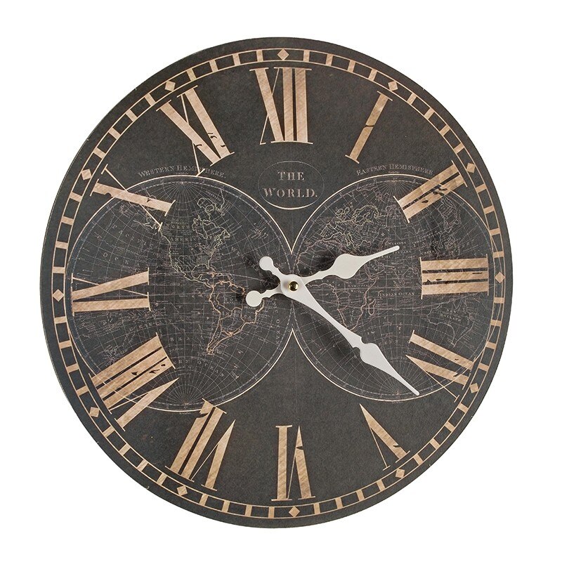 Ceas de perete lemn rotund negru 34 cm