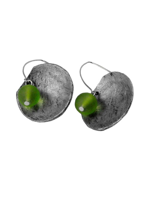 Cercei mari modelati manual din argila polimerica, sticla sablata verde si inox, Multicolor