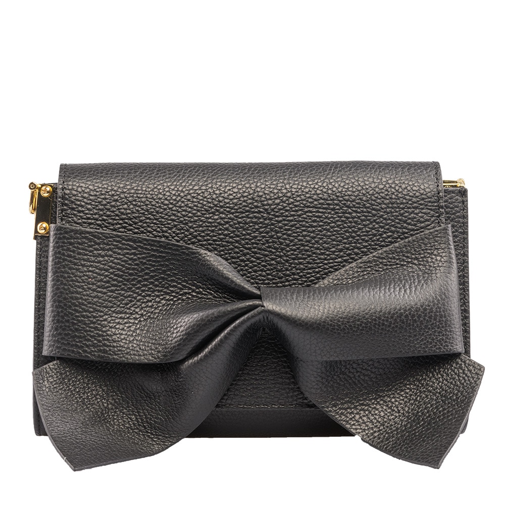 Poseta dama,piele,Toro Nero,Bow flower black