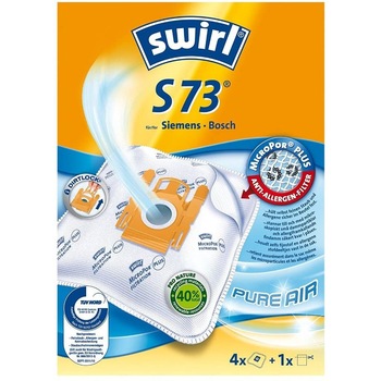 Set 4 saci de aspirator Swirl S73 AirSpace pentru Siemens si Bosch, 1 filtru pentru motor Set 4 saci de aspirator Swirl S73 AirSpace pentru Siemens si Bosch, 1 filtru pentru motor
