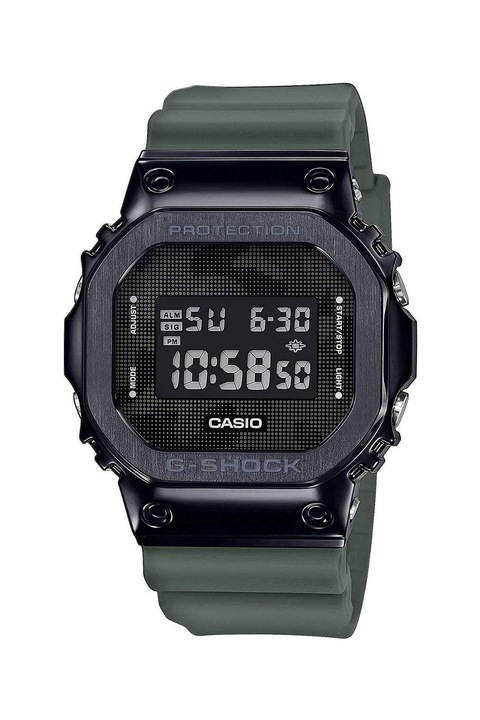 Casio, Цифриф часовник G-Shock с хронограф и подсветка, Тъмно каки, черен