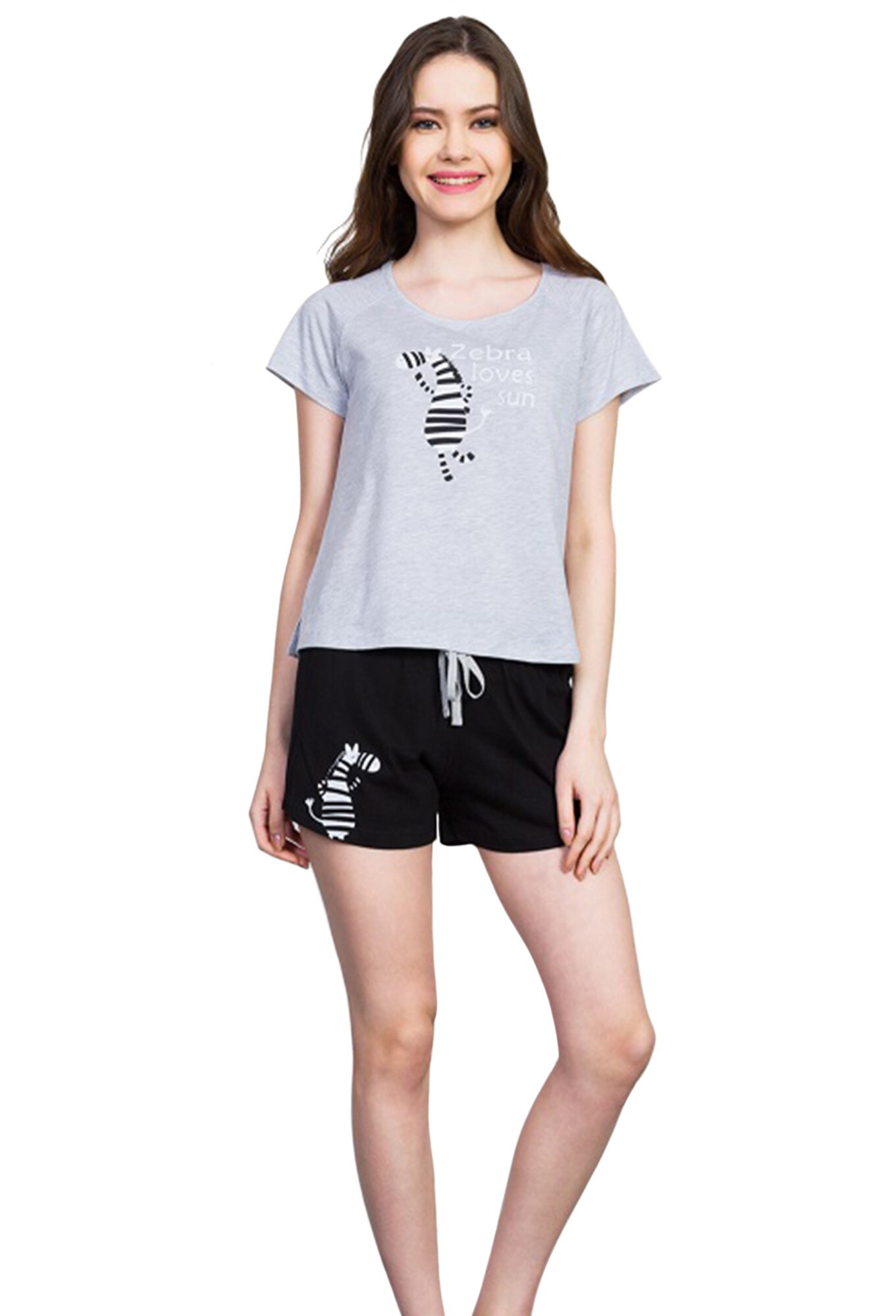 Pijama dama Vienetta , model Zebra loves Sun, gri-negru