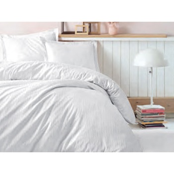Lenjerie pentru pat dublu, 4 Piese, Bumbac 100% Satin, Cottonbox, model Elegant Stripe Alba Lenjerie pentru pat dublu, 4 Piese, Bumbac 100% Satin, Cottonbox, model Elegant Stripe Alba