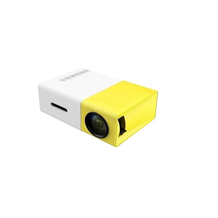 Мини видео проектор, Full HD 1080p, преносим, бял/жълт, 12.5x8.5x4.5 cm