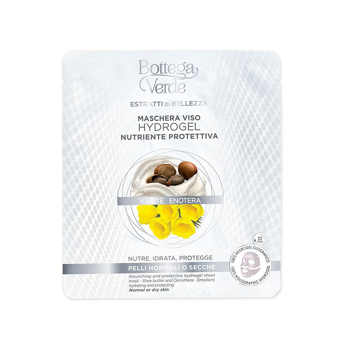Masca Hydrogel nutritiva, pentru ten uscat si normal, cu unt de shea si ulei de primula de seara - Estratti di Bellezza, 1 B, Bottega Verde