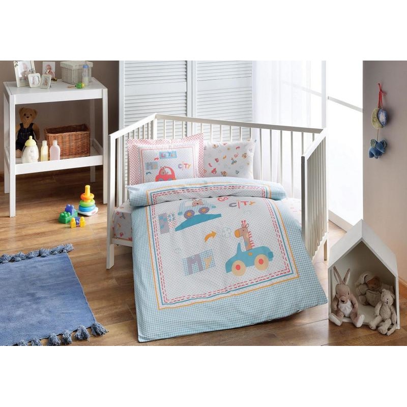 Lenjerie pentru patut TAC, Little cars, din bumbac organic