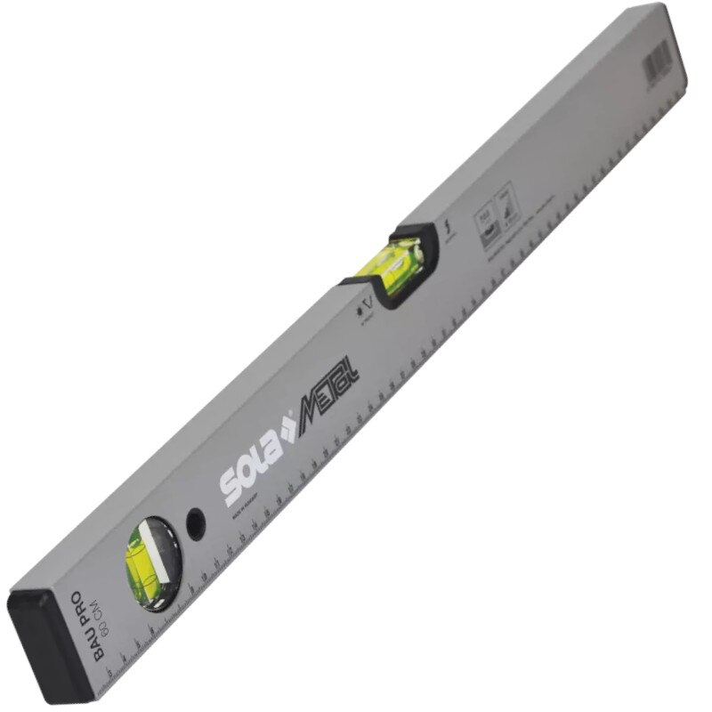Nivela SOLA tip BAUPRO 120, aluminiu, profil tubular, argintiu, 2 bule, 120 cm, ± 0.50 mm/m (0.029°)