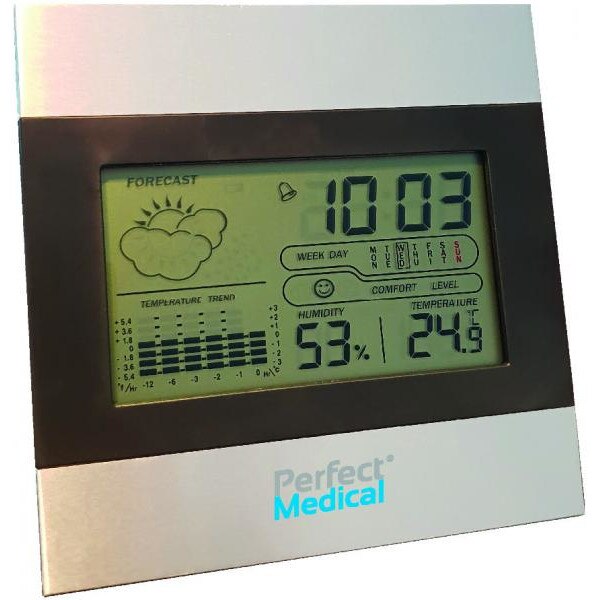 Termohigrometru cu ecran LCD - Perfect Medical , ceas , alarma , calendar , animatie