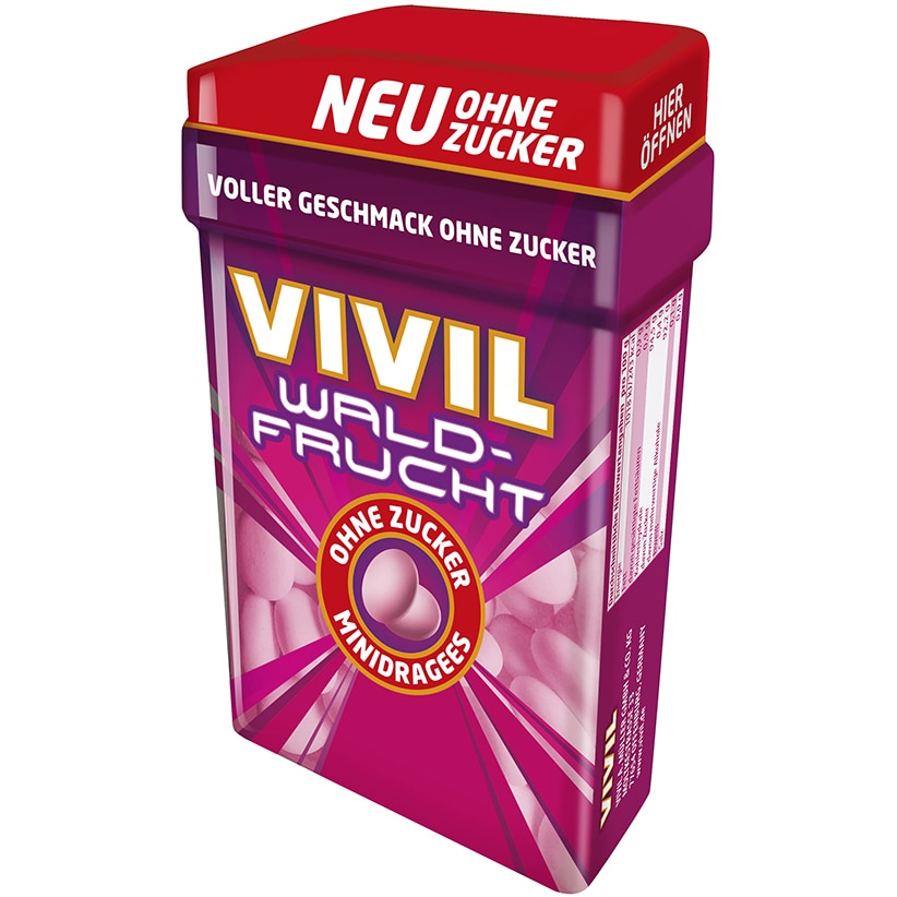 Minidrajeuri fara zahar cu aroma de fructe de padure Vivil, 49g