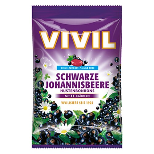 Bomboane fara zahar cu aroma de coacaze negre cu vitamina C Vivil, 60g