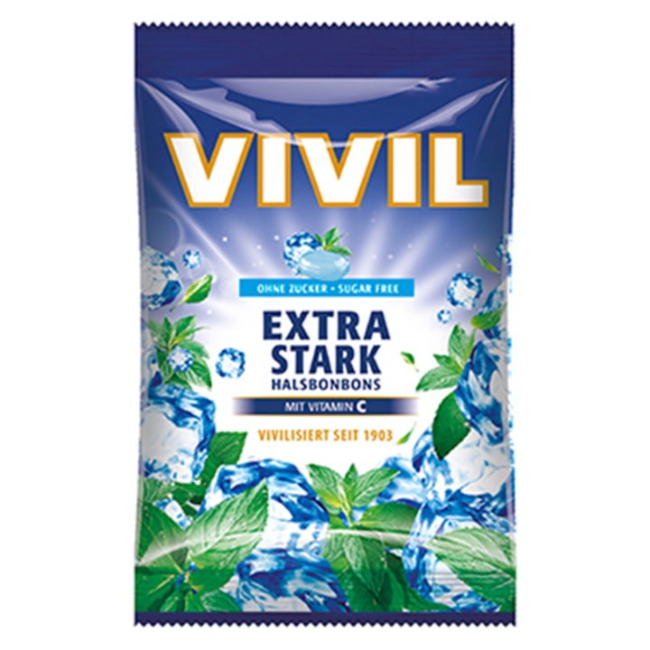 Bomboane fara zahar cu aroma de menta cu vitamina C Vivil, 60g