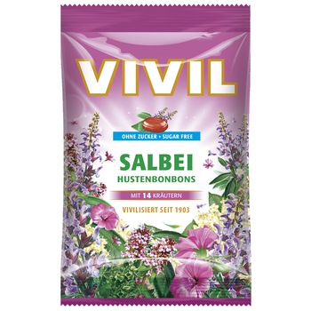 Bomboane fara zahar cu aroma de salvie cu vitamina C Vivil, 80g Bomboane fara zahar cu aroma de salvie cu vitamina C Vivil, 80g
