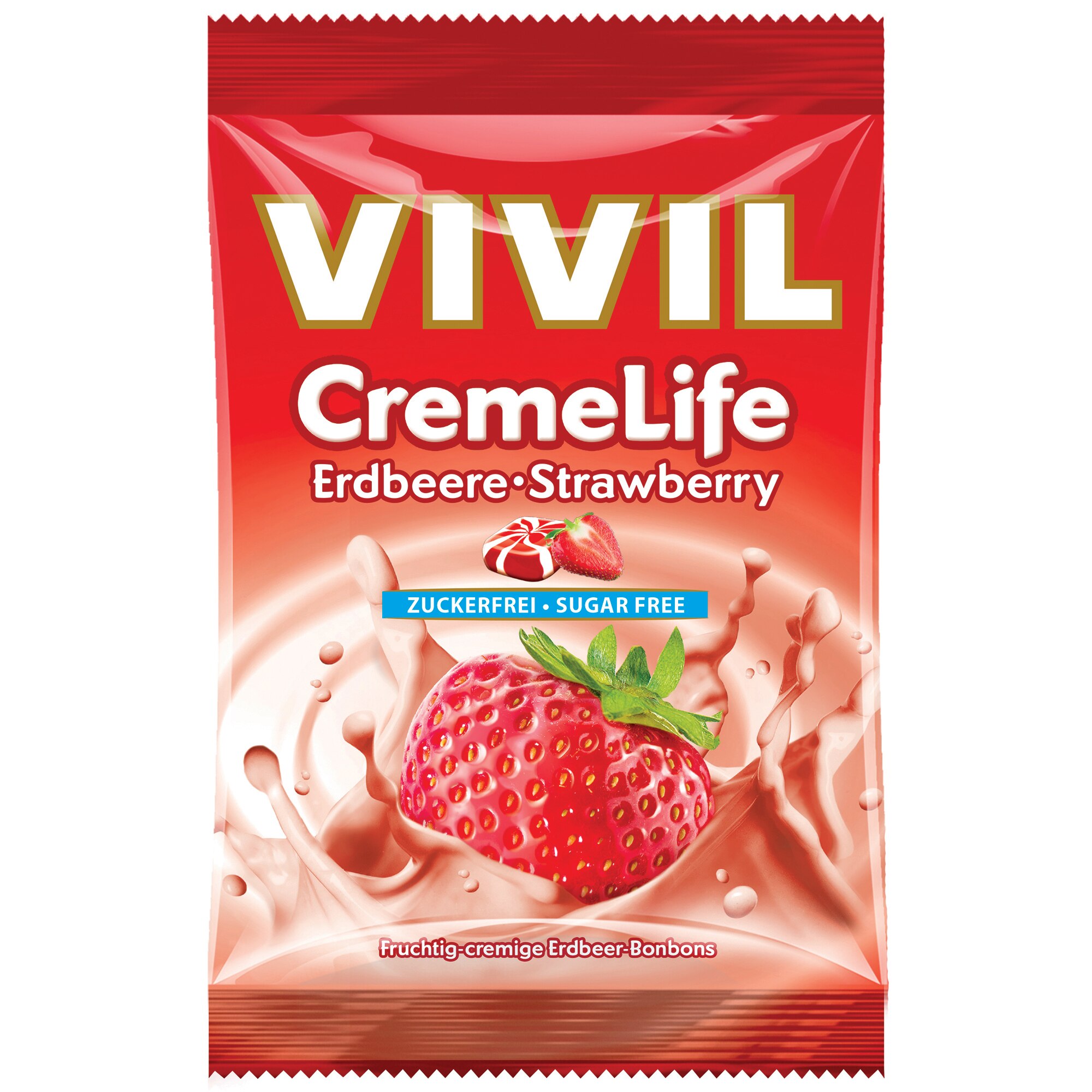 Bomboane cremoase fara zahar cu aroma de capsuni Vivil, 110g