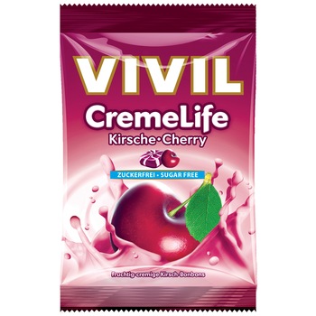 Bomboane cremoase fara zahar cu aroma de cirese Vivil, 110g Bomboane cremoase fara zahar cu aroma de cirese Vivil, 110g
