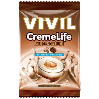 Bomboane cremoase fara zahar cu aroma de latte macchiato Vivil, 110g Bomboane cremoase fara zahar cu aroma de latte macchiato Vivil, 110g