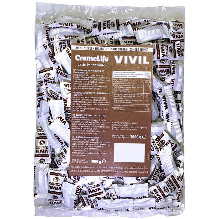 Bomboane cremoase fara zahar cu aroma de latte macchiato Vivil, 1kg