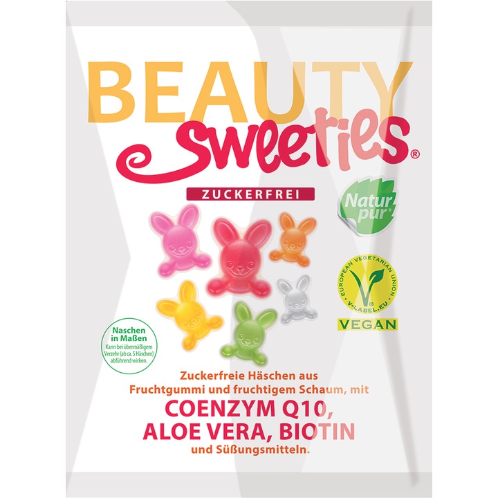 Jeleuri gumate fara zahar cu aroma de fructe, coenizma Q10, aloe vera si biotina Beauty Sweeties, 125g