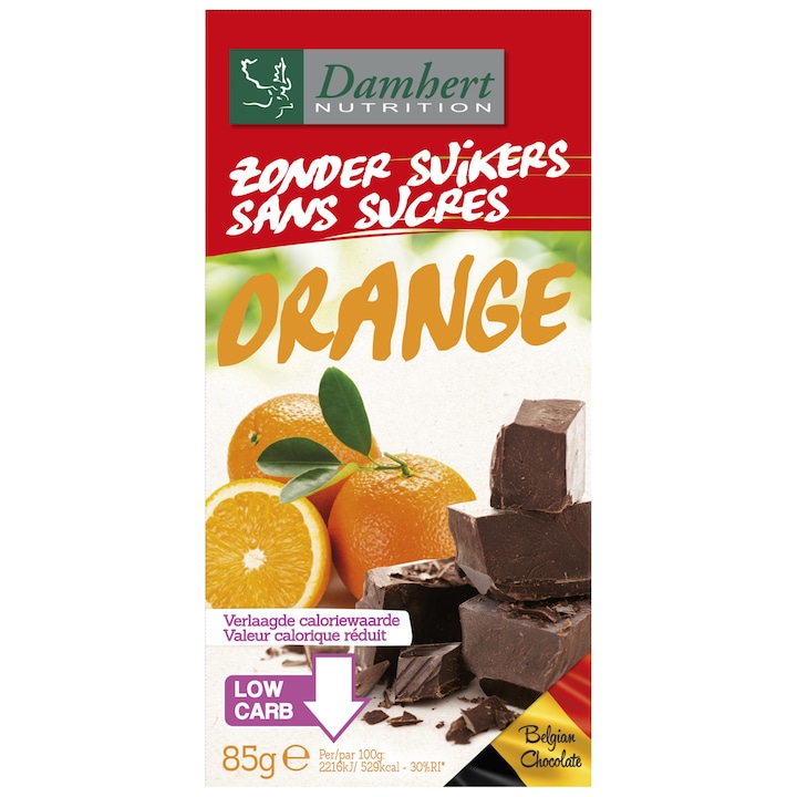 Ciocolata neagra cu portocale fara zahar cu tagatoza Damhert, 85g