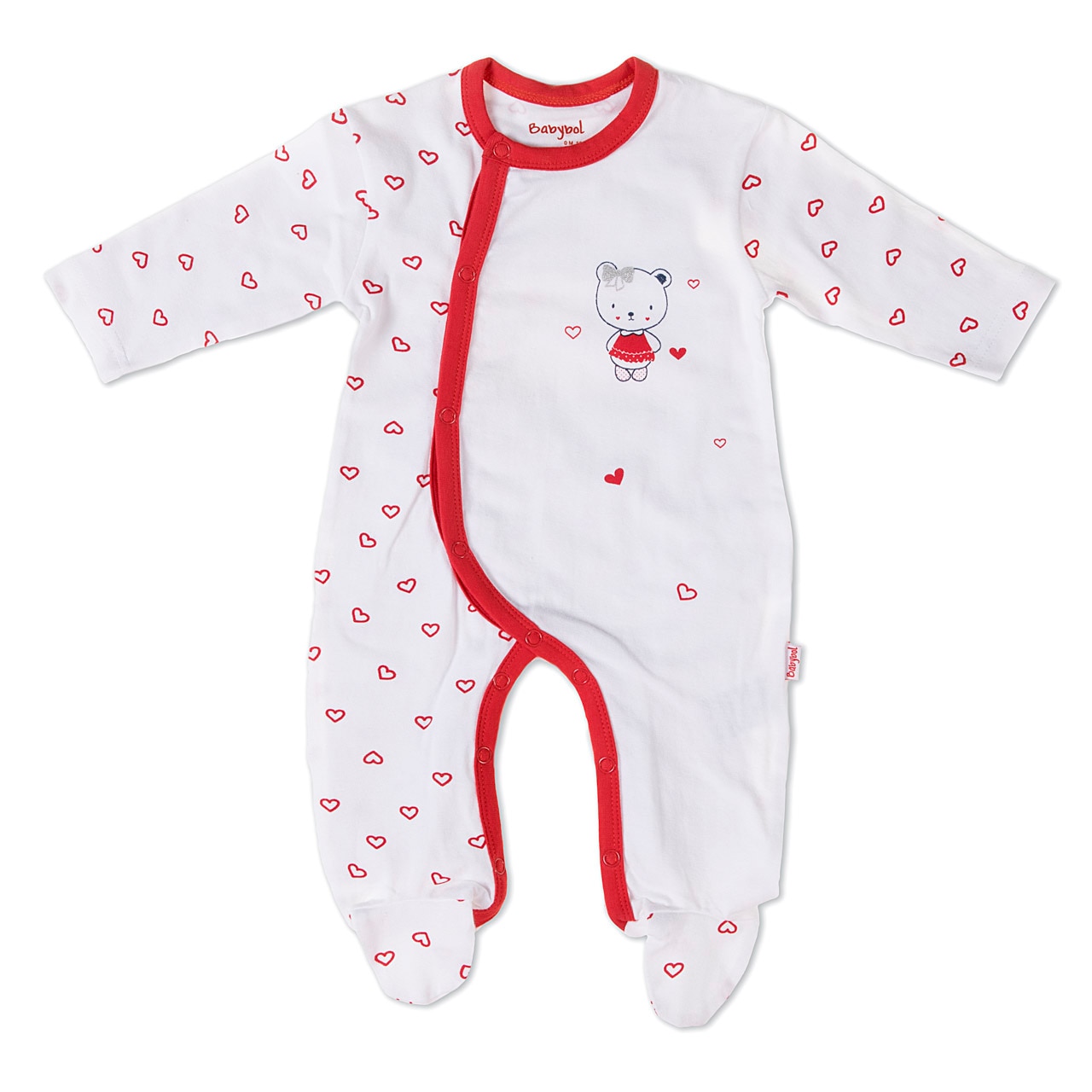 Salopeta Babybol fetita, imprimeu inimioare rosii, 12 luni, 80 cm