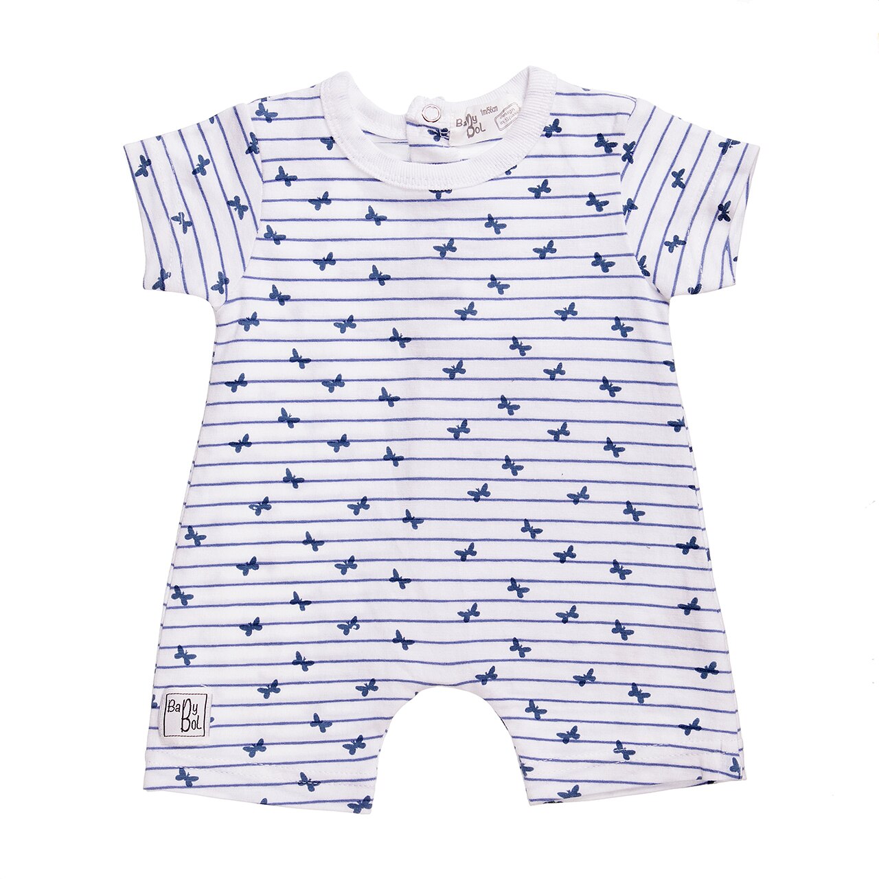 Salopeta Babybol fetita, imprimeu fluturi blue, 9 luni, 74 cm