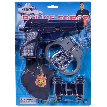 Set de politie cu pistol, catuse si binoclu, din plastic, pentru copii, ATS, + 5 ani Set de politie cu pistol, catuse si binoclu, din plastic, pentru copii, ATS, + 5 ani