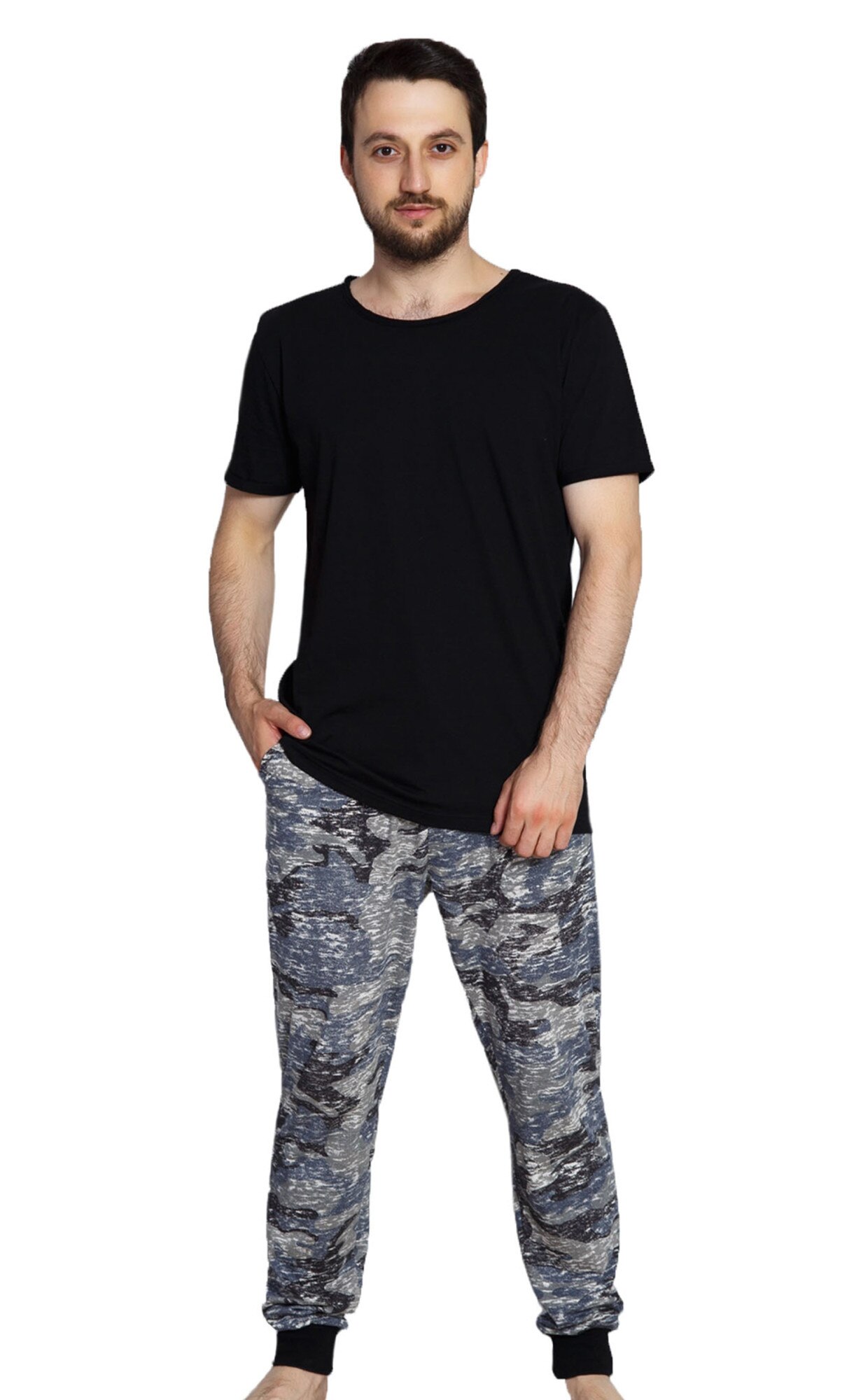 Pijama barbati Gazzaz by Vienetta, model Vintage , negru ,marime L